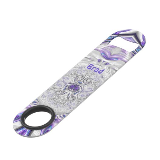 BRAD ~ Paars zilver White ~ Origineel Fractal ~ Speed Flessenopener (Voorkant Gekanteld)