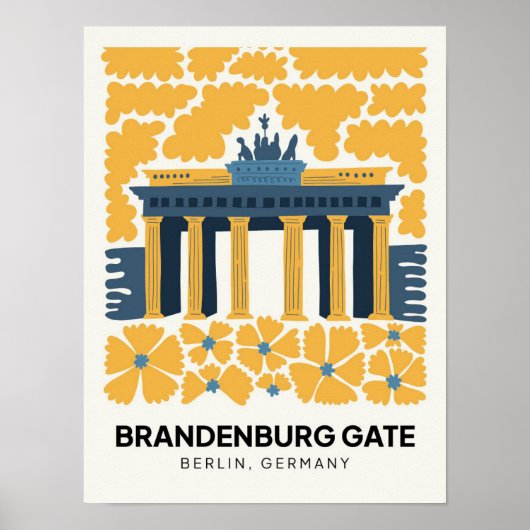 Bradenburg Gate Berlin abstracte reizen bloemsierk Poster (Voorkant)