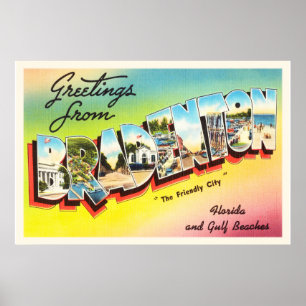 Bradenton Florida FL Old Vintage Travel Souvenir Poster
