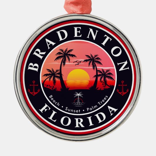 Bradenton Florida Retro Zonsondergang Palmbomen ja Metalen Ornament (Voorkant)