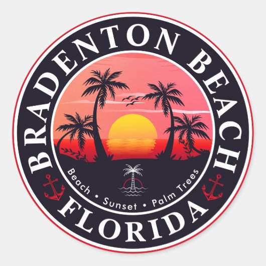 Bradenton Florida Retro Zonsondergang Palmbomen ja Ronde Sticker (Voorkant)