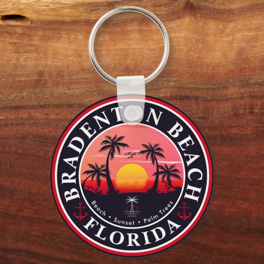 Bradenton Florida Retro Zonsondergang Palmbomen ja Sleutelhanger (Achterkant)