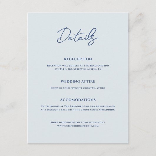 Bradford moderne bruiloft informatiekaartje (Voorkant)