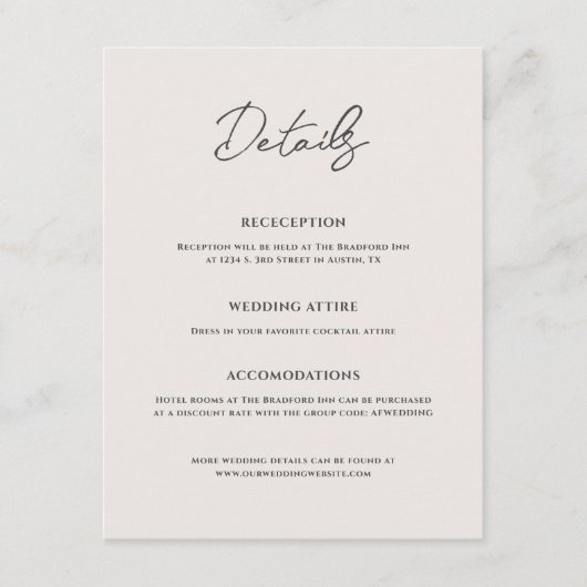 Bradford moderne bruiloft informatiekaartje (Voorkant)