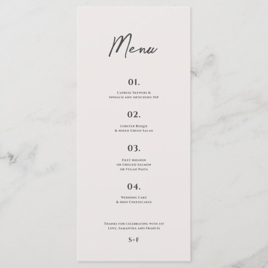 Bradford moderne bruiloft menu (Voorkant)