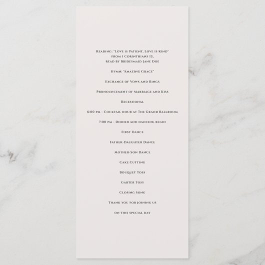 Bradford moderne bruiloft programmakaart (Achterkant)