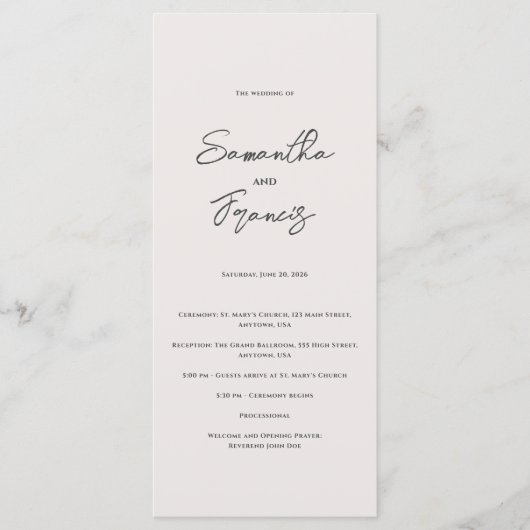 Bradford moderne bruiloft programmakaart (Voorkant)