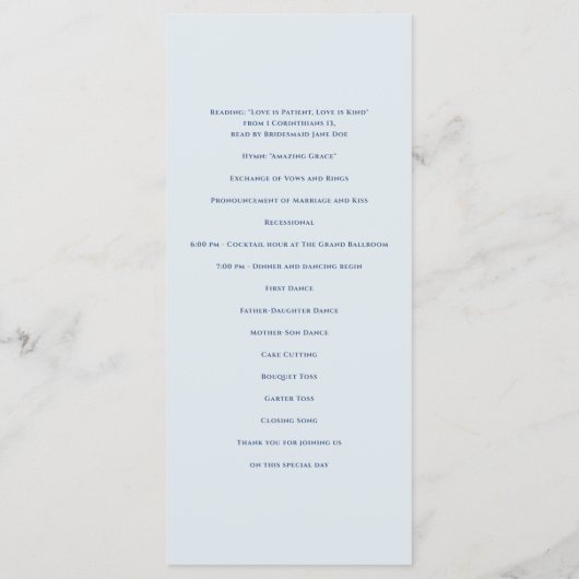 Bradford moderne bruiloft programmakaart (Achterkant)