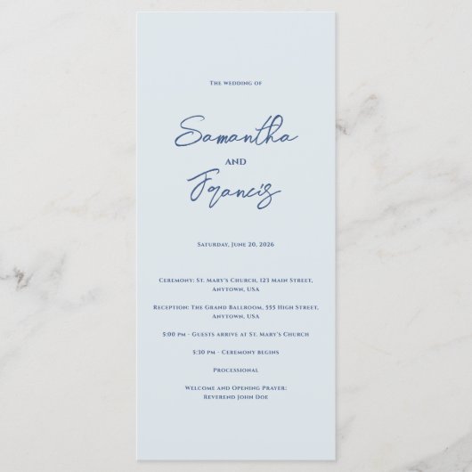 Bradford moderne bruiloft programmakaart (Voorkant)