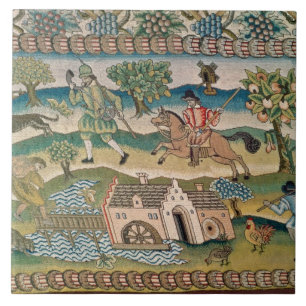 Bradford Table Carpet, details van landelijke scèn Tegeltje