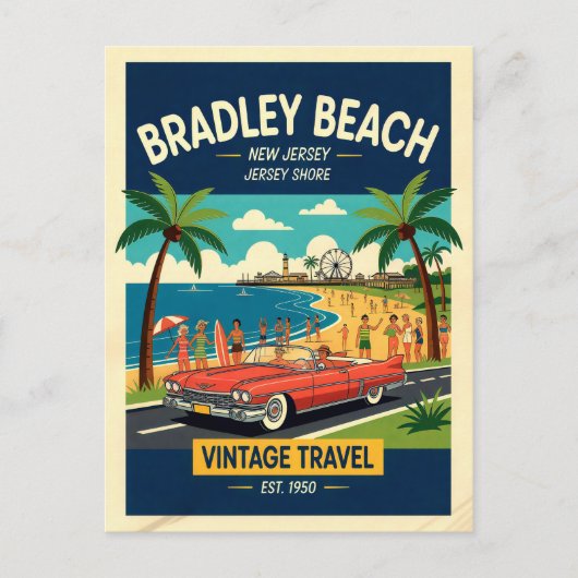 Bradley Beach NJ Jersey Shore Retro Briefkaart (Voorkant)