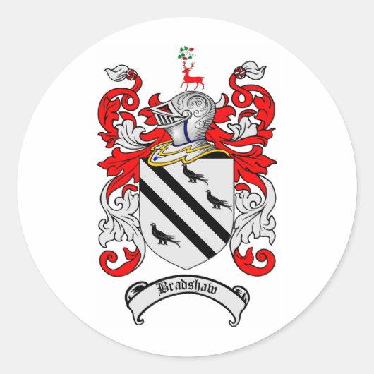 BRADSHAW FAMILY CREST - BRADSHAW WAPEN RONDE STICKER (Voorkant)