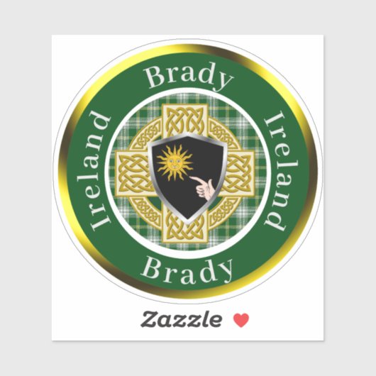 Brady Irish Shield & Celtic Cross Personalized Sticker (Vel)