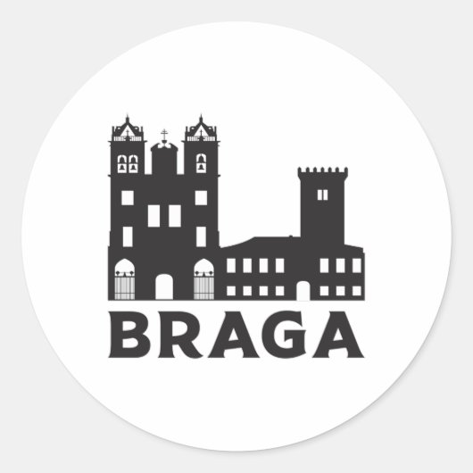 Braga Portugal City Skyline Cityscape Gift Idee Ronde Sticker (Voorkant)