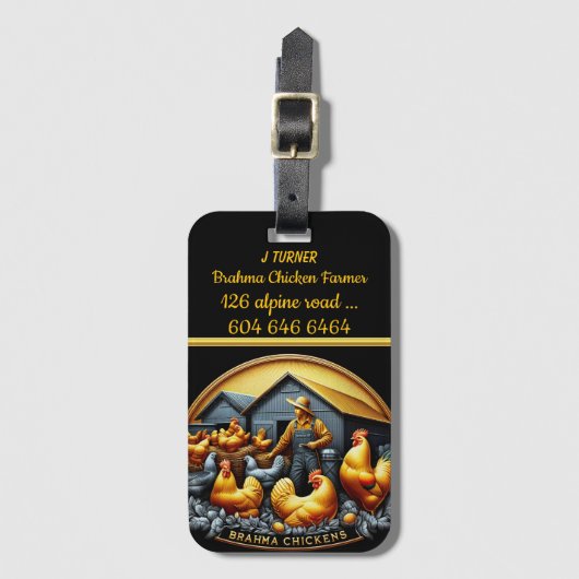 Brahma boer zorgt voor gelukkige kippen bagagelabel (Voorkant (verticaal))