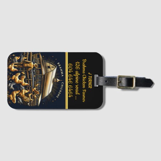 Brahma Chicken Farmer Tending to Birds bij zonsond Bagagelabel (Voorkant (horizontaal))