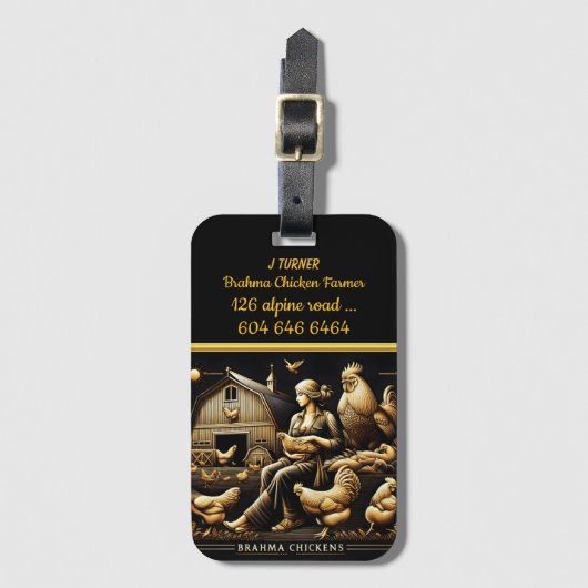 Brahma kippen op een zonnige dag van het Boerderij Bagagelabel (Voorkant (verticaal))