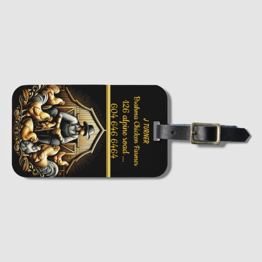 Brahma kippenboer die zijn kudde in de schemering bagagelabel (Voorkant (horizontaal))