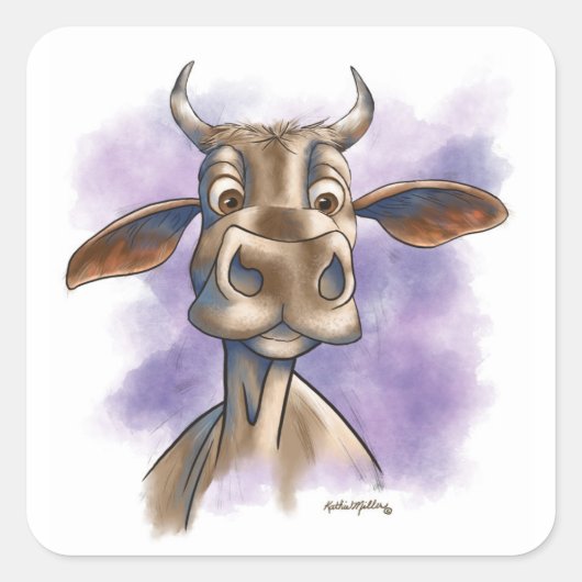 Brahman Koe Cartoon Vierkante Sticker (Voorkant)