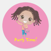 Braided Girl "Party Time" (Afrikaans-Amerikaans) Ronde Sticker (Voorkant)