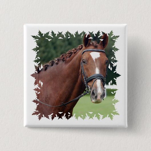 Braided Horse Mane Square Pin Vierkante Button 5,1 Cm (Voorkant)