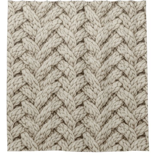 Braided Thread Knit Texture – Warm Beige (2) Douchegordijn (Voorkant)