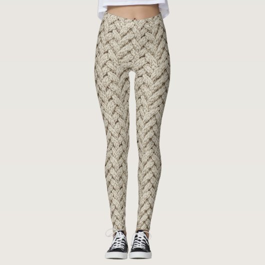 Braided Thread Knit Texture – Warm Beige (2) Leggings (Voorkant)