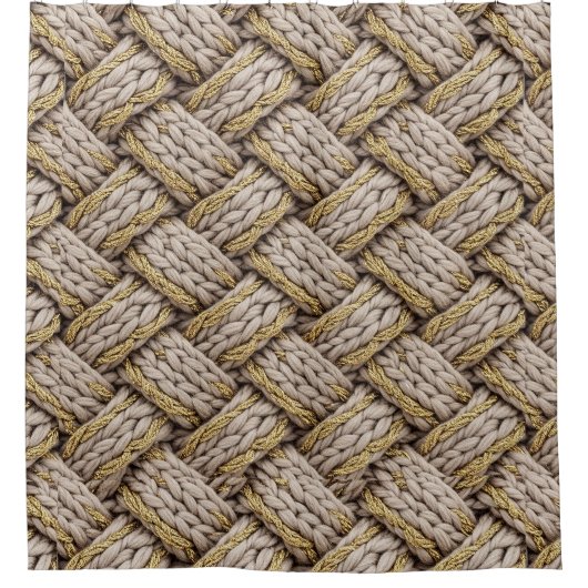 Braided Thread Knit Texture – Warm Beige (3) Douchegordijn (Voorkant)