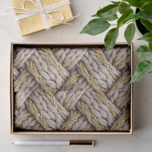 Braided Thread Knit Texture – Warm Beige (3) Tissuepapier (Geschenk)