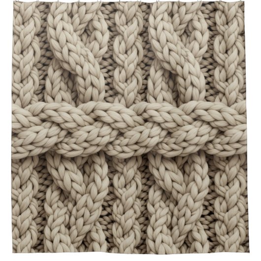 Braided Thread Knit Texture – Warm Beige (4) Douchegordijn (Voorkant)