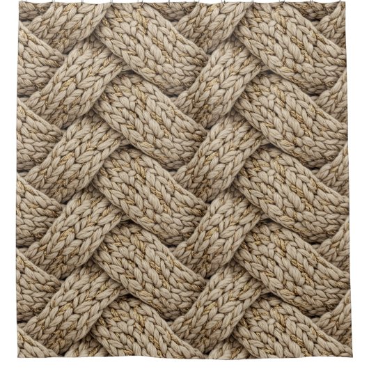 Braided Thread Knit Texture – Warm Beige Douchegordijn (Voorkant)