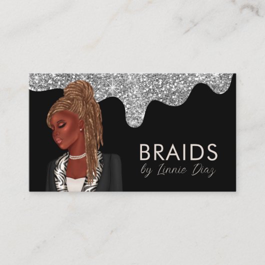 Braiding Salon Beauty Silver Faux Glitter Visitekaartje (Voorkant)