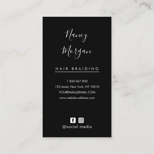Braids bold Typography script handwritten photo  Visitekaartje (Achterkant)