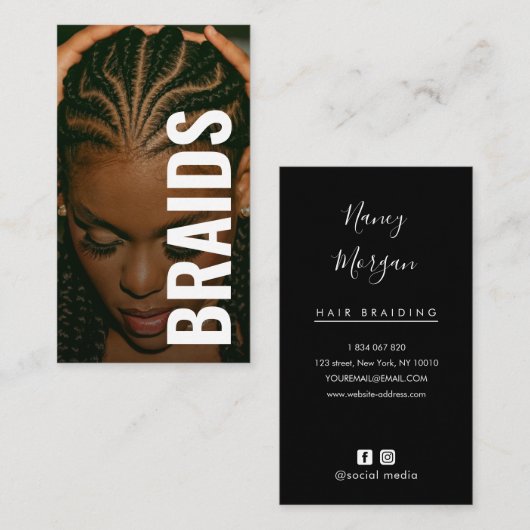 Braids bold Typography script handwritten photo Visitekaartje (Voorkant / Achterkant)