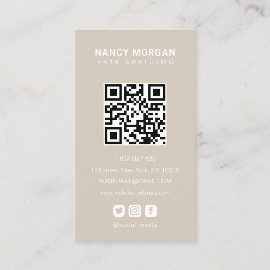 Braids Calligraphy Script Photo Collage Beige  Visitekaartje (Achterkant)