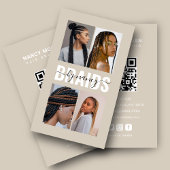 Braids Calligraphy Script Photo Collage Beige Visitekaartje