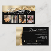 Braids Hair Braiding Stylist Salon Gold Glam Foto Visitekaartje (Voorkant / Achterkant)