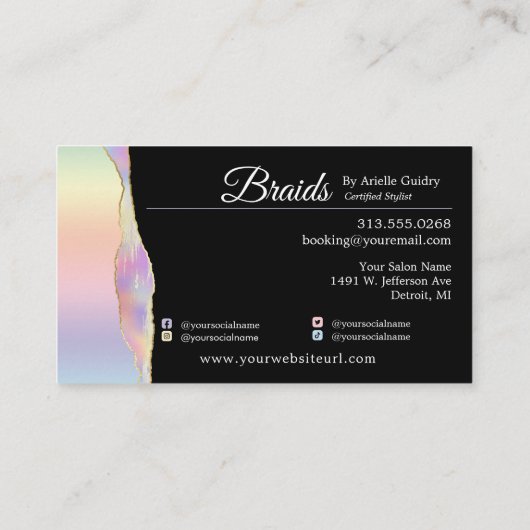 Braids Hair Braiding Stylist Salon Rainbow Foto Visitekaartje (Achterkant)