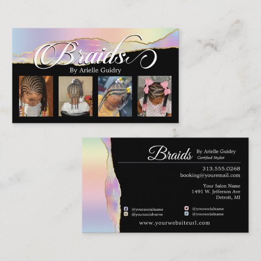 Braids Hair Braiding Stylist Salon Rainbow Foto Visitekaartje (Voorkant / Achterkant)