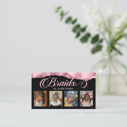 Braids Hair Braiding Stylist Salon voegt foto's ro Visitekaartje (Staand voorkant)