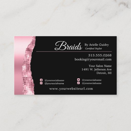 Braids Hair Braiding Stylist Salon voegt foto's ro Visitekaartje (Achterkant)