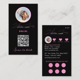 Braids Hair Discount Loyalty QR Code Black Pink Visitekaartje