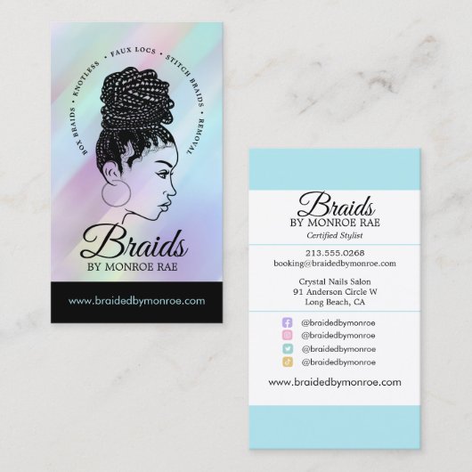 Braids Hair Stylist Braider Beautician Salon Visitekaartje (Voorkant / Achterkant)