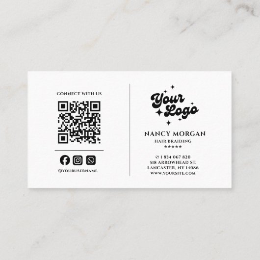 Braids Photo Collage Qr Code Logo  Visitekaartje (Achterkant)