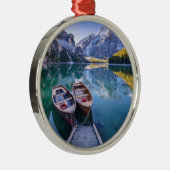 Braies Lake | Dolomiet Alpen, Italië Metalen Ornament (Rechts)