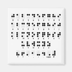 Braille alfabet, symbool voor blinde letters magneet
