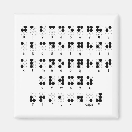 Braille alfabet, symbool voor blinde letters magneet (Voorkant)