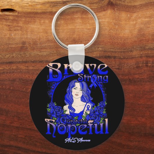 Brain Aneurysm Awareness Brave Strong Grateful Hop Sleutelhanger (Achterkant)