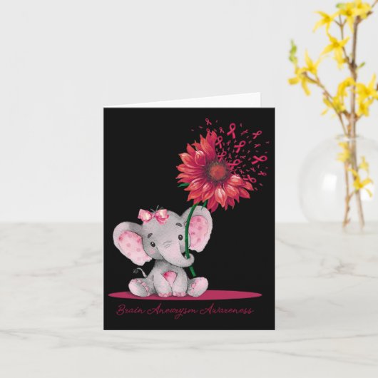 Brain Aneurysm Awareness Cute Elephant Sunflower B Kaart (Gele Bloem)