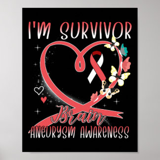 Brain Aneurysm Awareness I m Survivor Heart Ribbon Poster
